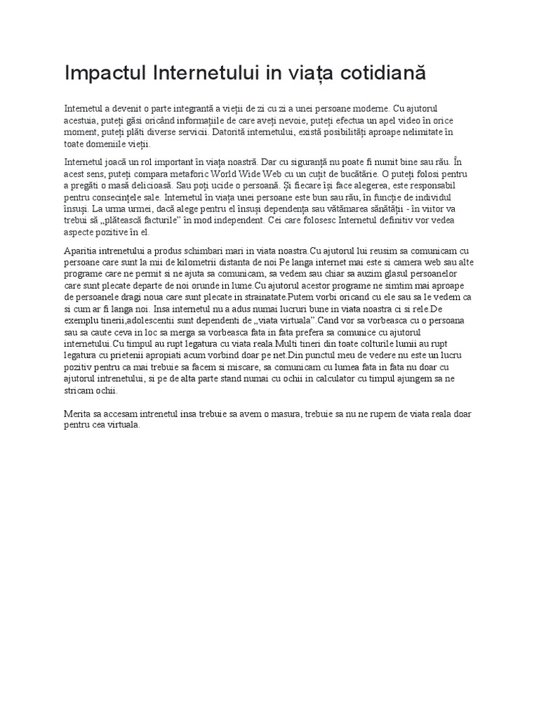 Impactul Internetului in Viața Cotidiană | PDF