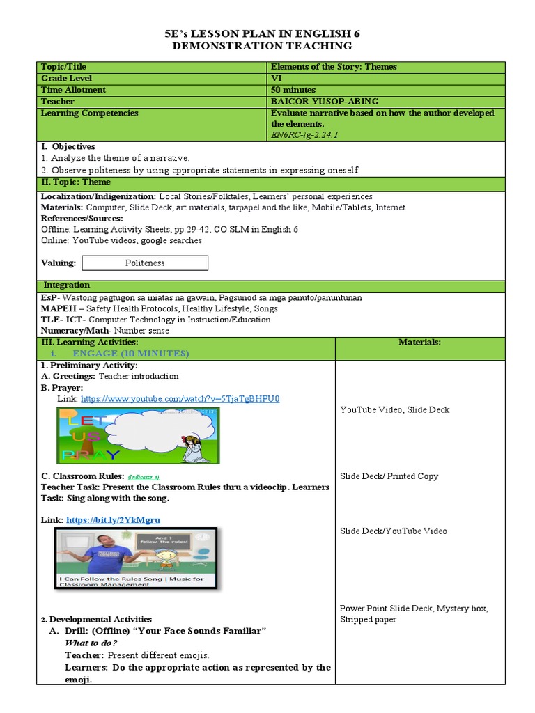 5E'S Lesson Plan in English 6 Demonstration Teaching | Download Free ...