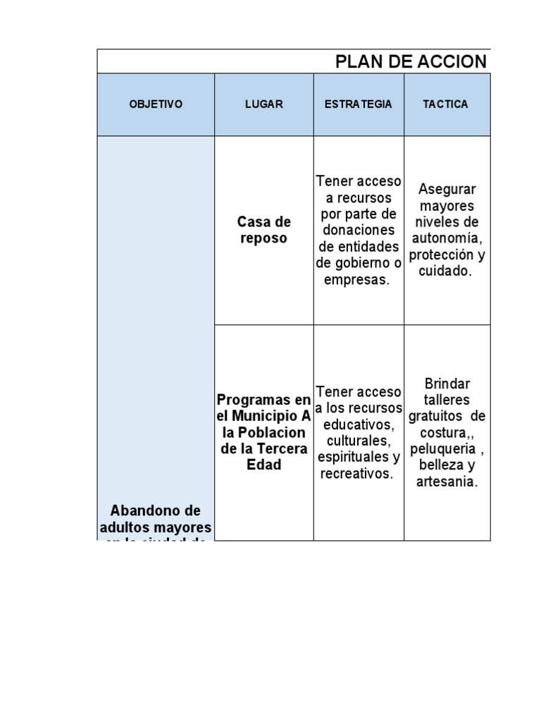 Plan de Acción para Adultos Mayores | PDF | Vejez | Adultos