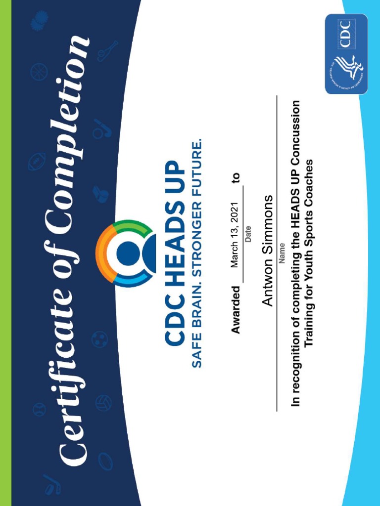 CDC Heads Up Concussion Certificate PDF