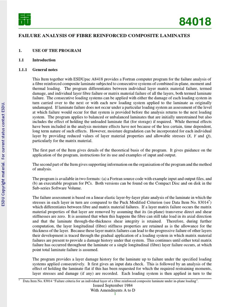 Failure Analysis of Fibre Reinforced Composite Laminates: 1. Use of The ...