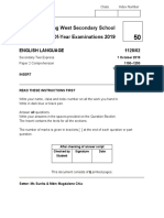 Jurong West Secondary School End-Of-Year Examinations 2019: English Language 1128/02