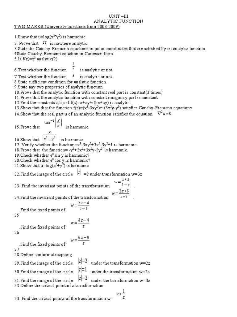 2 Marks & 16 Marks - Analytic FN | PDF | Function (Mathematics ...
