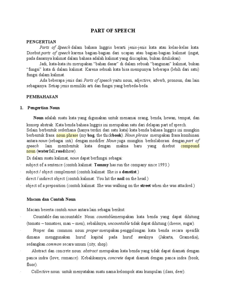 Memahami Parts of Speech dalam Bahasa Inggris | PDF | Filsafat | Kajian ...