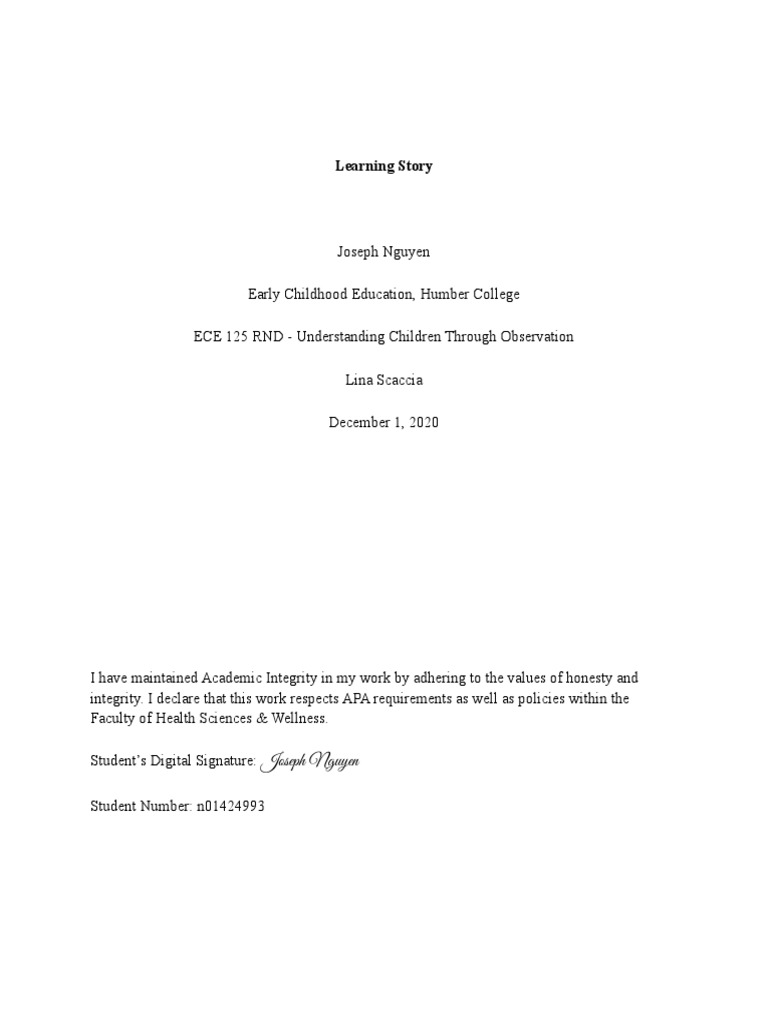 Learning Story Ece 125 1 | PDF | Learning | Nonverbal Communication