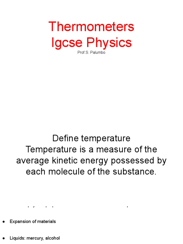 Thermometers Igcse Physics Prof.S. Palumbo PDF Thermometer