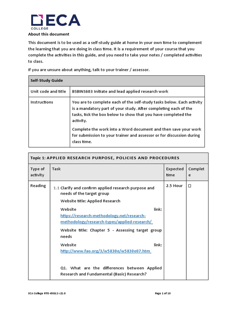 BSBINS603 Self-Study Guide | PDF | Data | Qualitative Research