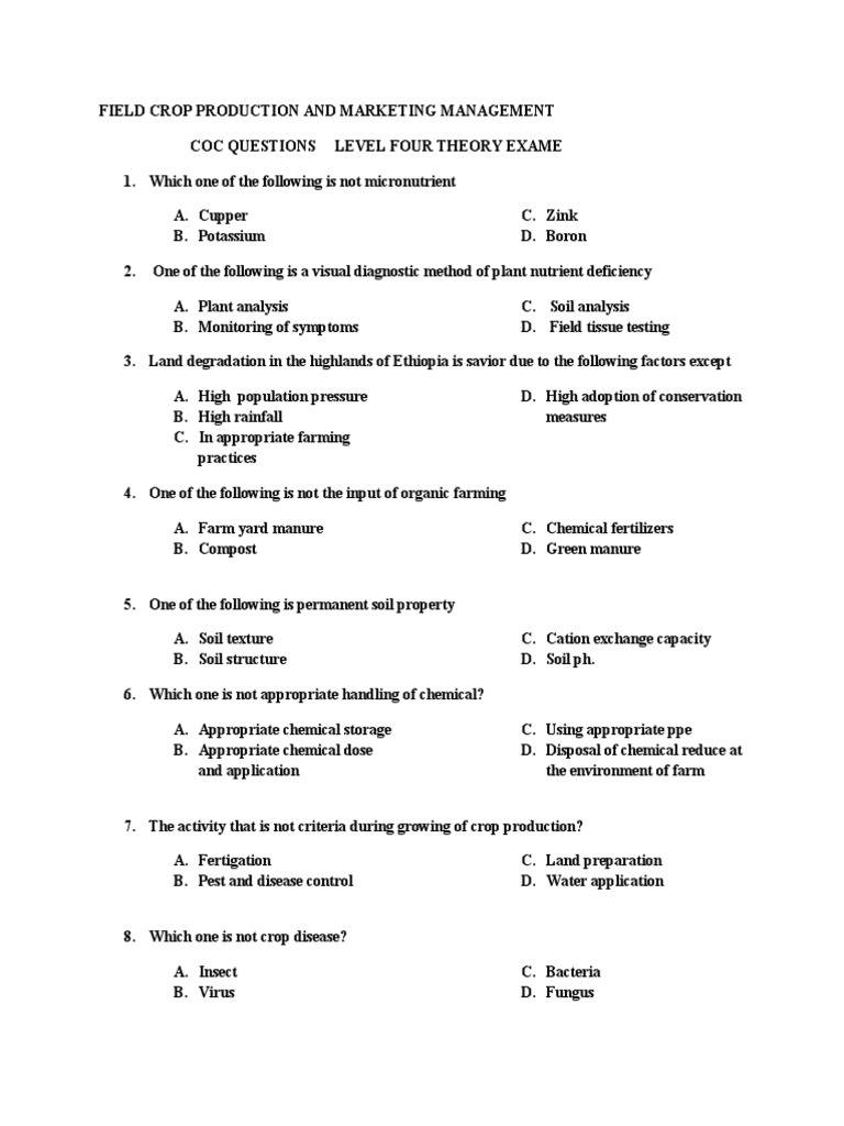 Level 4 Crop Production Exam Questions | PDF | Soil | Agriculture