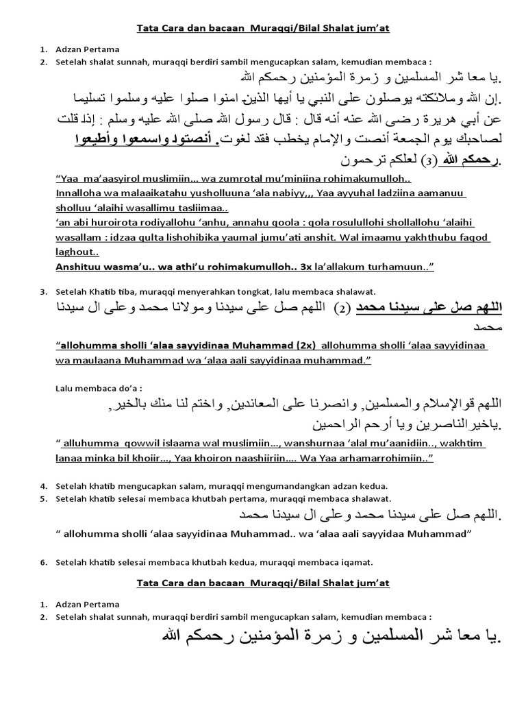 Tata Cara Dan Bacaan Muraqqi Shalat Jum'At
