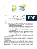 Questionnaire On National Human Rights Institutions and Human Rights Defenders Response From The Commission On Human Rights of The Philippines