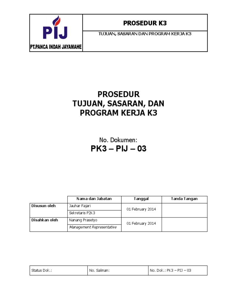 Prosedur K3: Tujuan dan Program Kerja | PDF