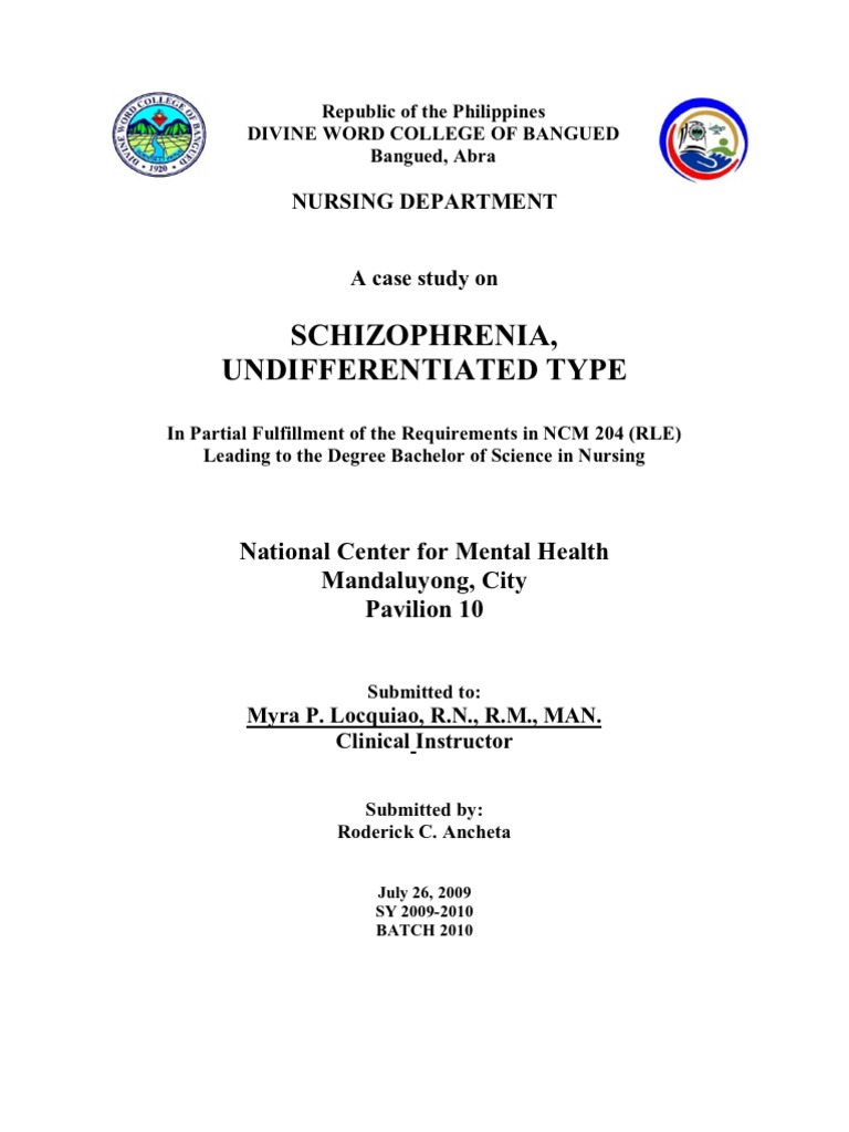 Sample case study for schizophrenia