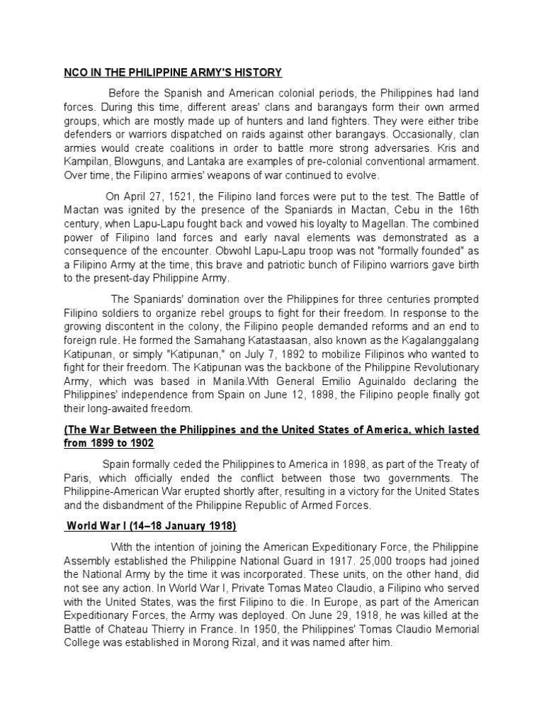Nco in The Philippine Army'S History | PDF | Regiment | Military