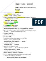 Mid Term Test II - Grade 7 Vocabulary