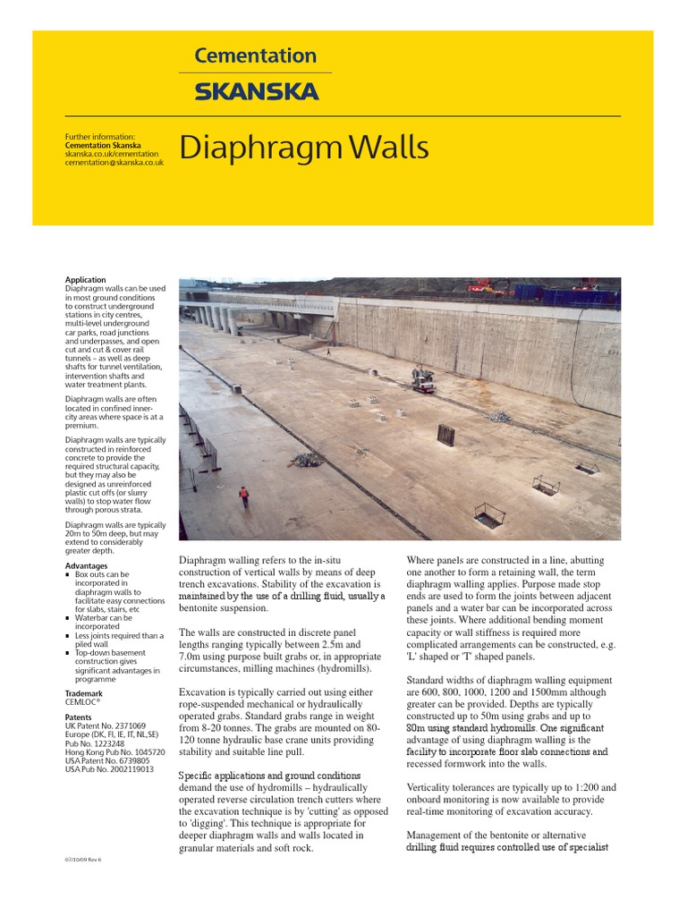 Diaphragm Walls Cementation Skanska Data Sheet | PDF | Deep Foundation ...
