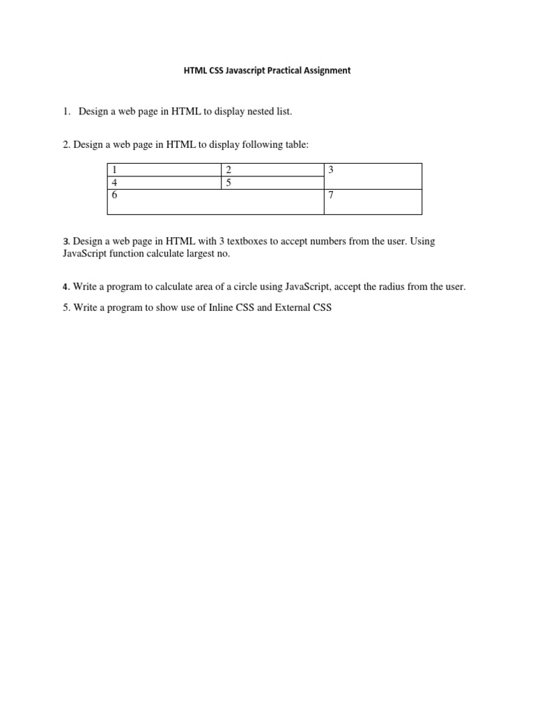 javascript practical assignment