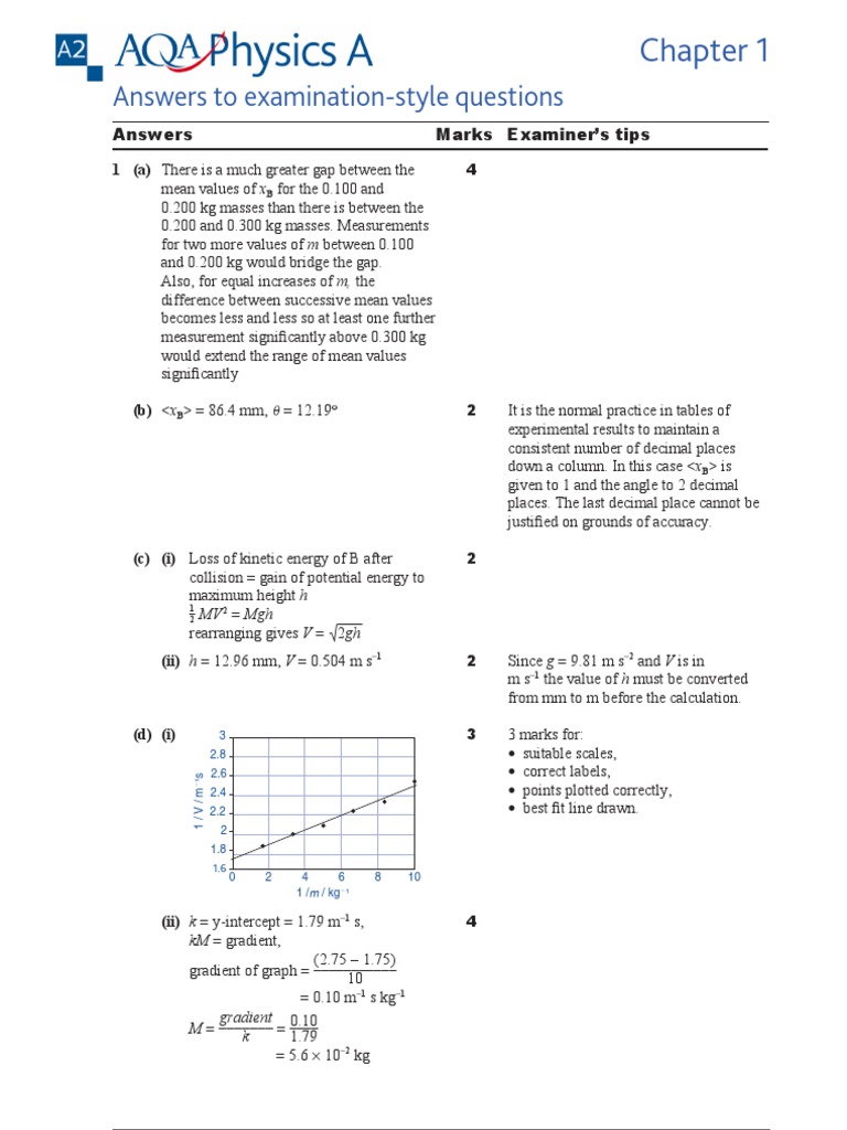 AQA A2 Physics A Chapter 1 Textbook Answers | PDF | Collision | Momentum
