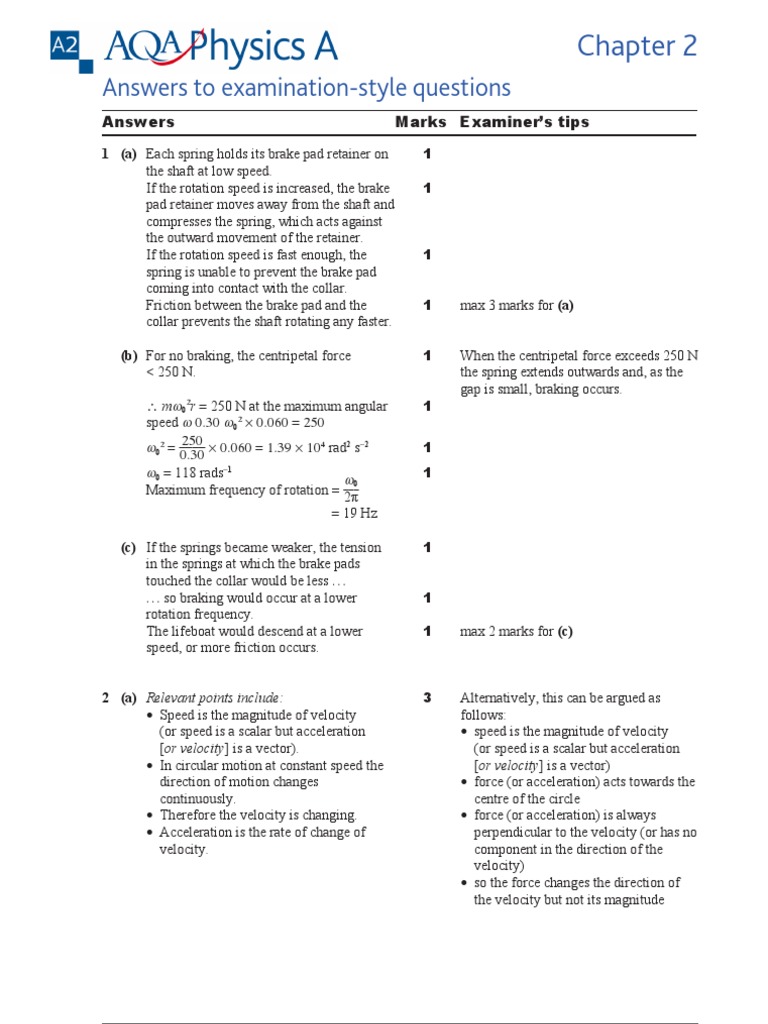 AQA A2 Physics A Chapter 2 Textbook Answers | PDF | Acceleration | Velocity