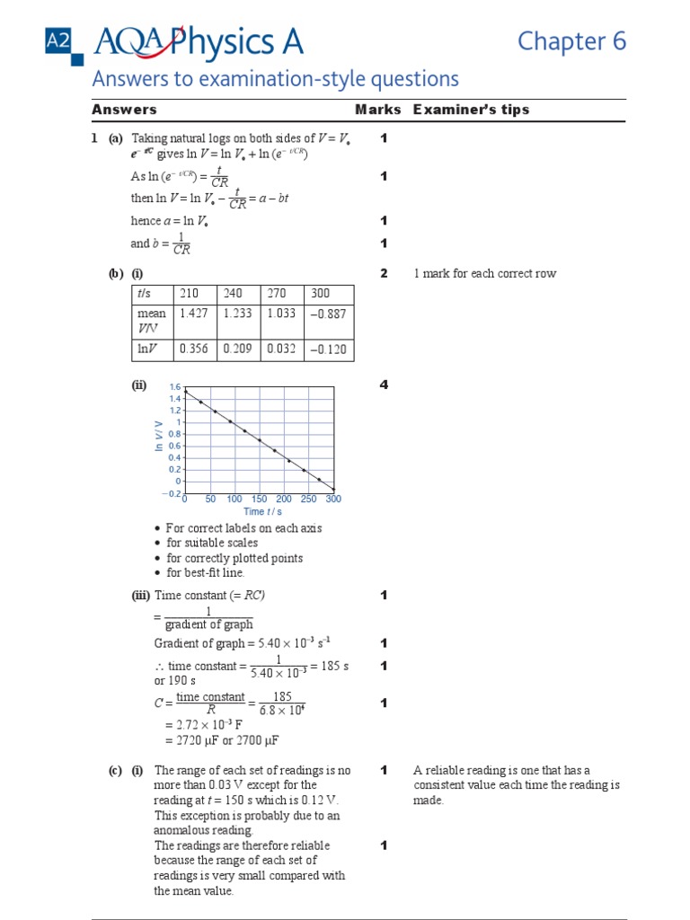 AQA A2 Physics A Chapter 6 Textbook Answers | PDF | Capacitor ...
