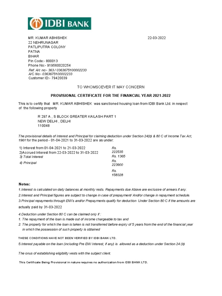 Provisional Loan Certificate 2021-22 | PDF