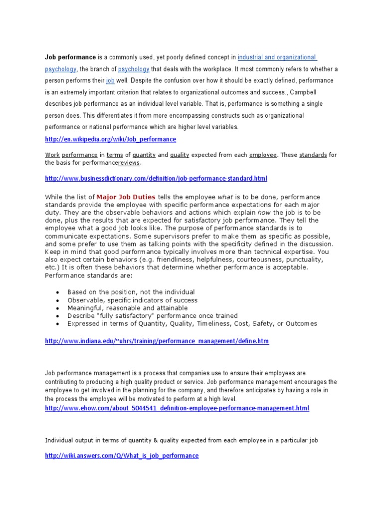 Understanding Job Performance Standards | PDF | Behavioural Sciences ...