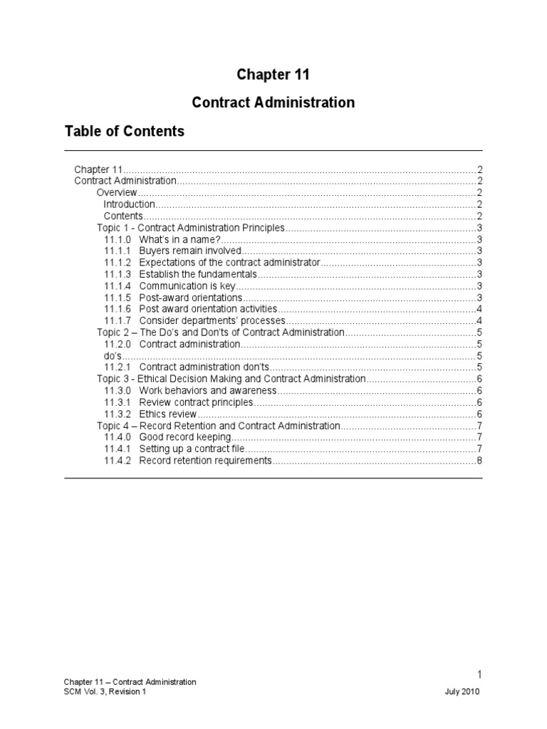 Chapter 11 Contract Administration Scm Vol 3 Revision 1 July 2010