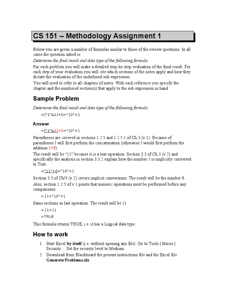 CS 151 Methodology Assignment Guide | PDF | Teaching Methods ...
