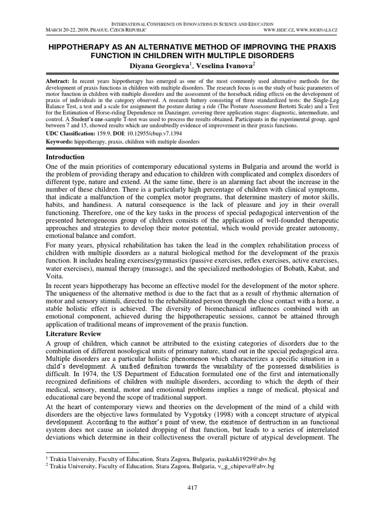 Hippotherapy As An Alternative Method of Improving The Praxis Function