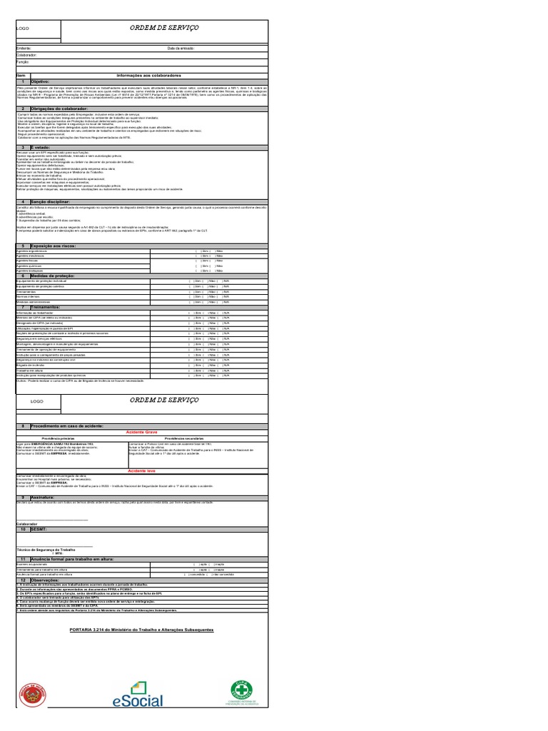 Ordem de Serviço NR-01 Segurança do Trabalho | PDF | Ciências da Saúde ...