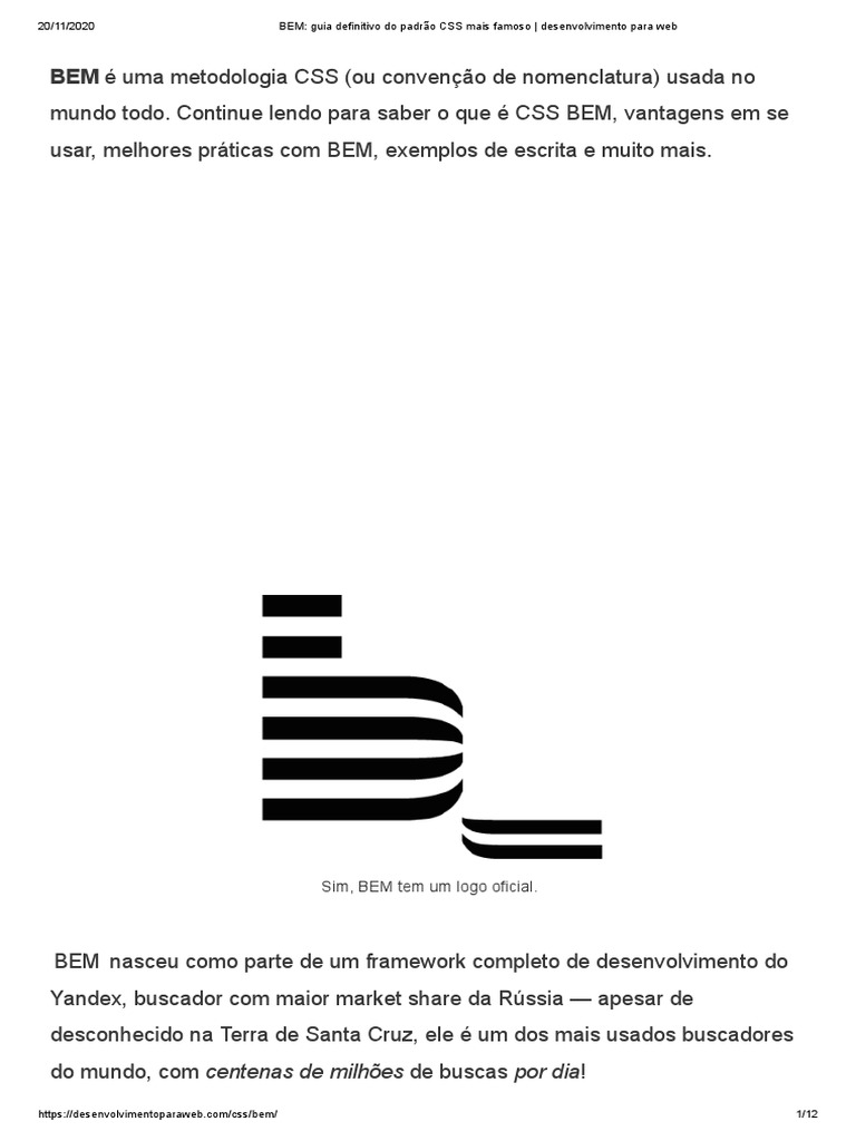 Guia Completo sobre Metodologia BEM CSS | PDF | Html | Desenvolvimento ...