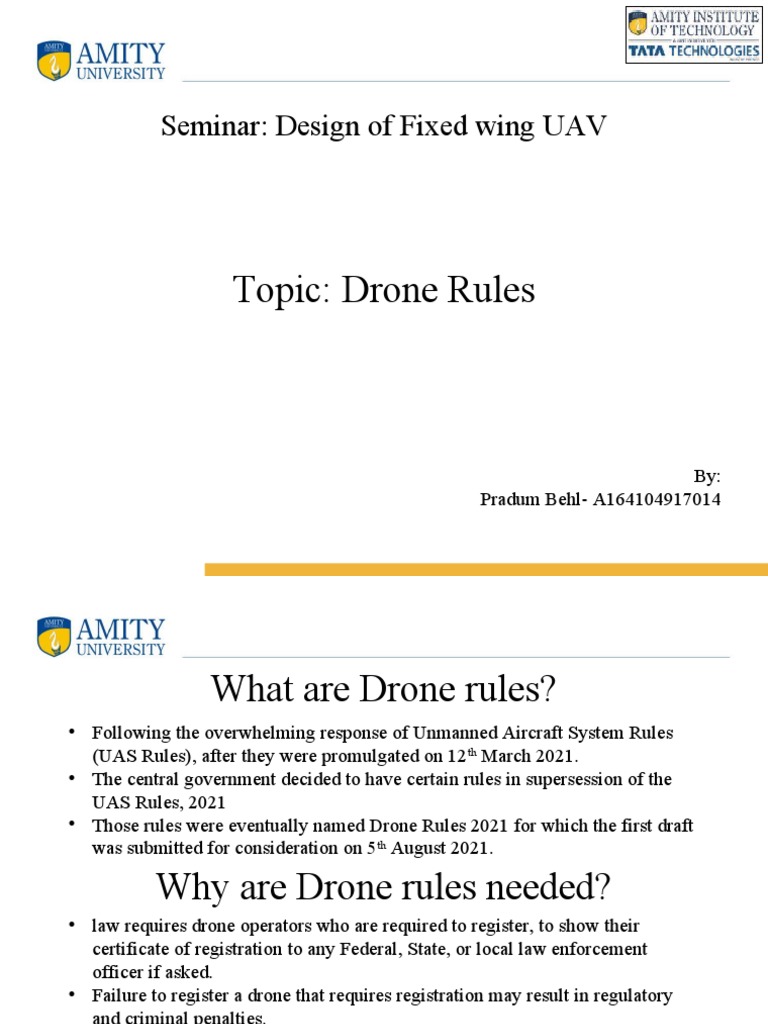 Topic Drone Rules Seminar Design of Fixed Wing UAV PDF Unmanned Aerial Vehicle Justice