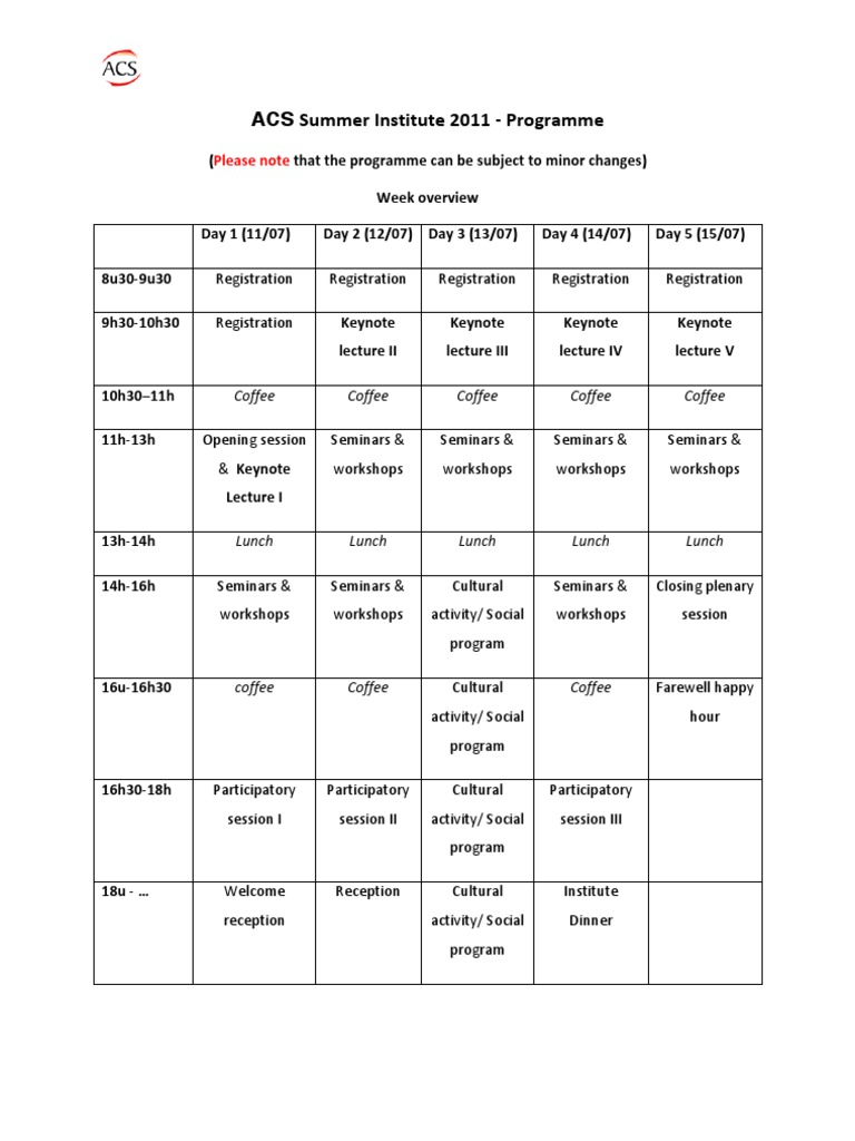 ACS Summer Institute 2011 Schedule | PDF