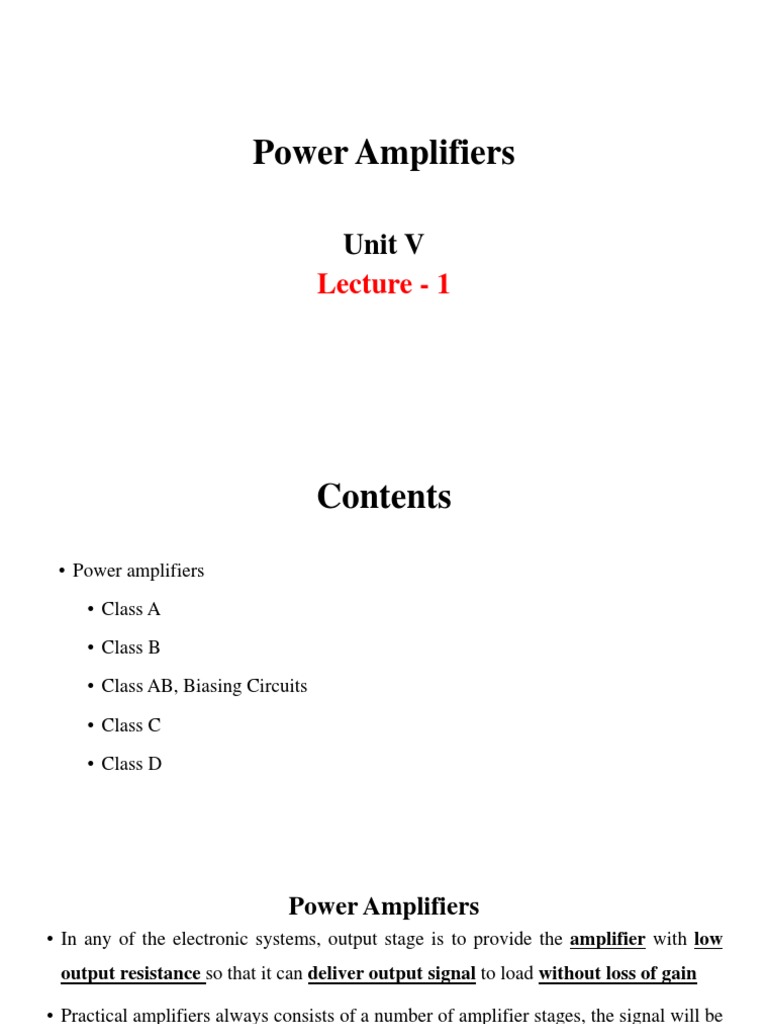 Lecture 1 Power Amplifiers PDF Amplifier Transformer