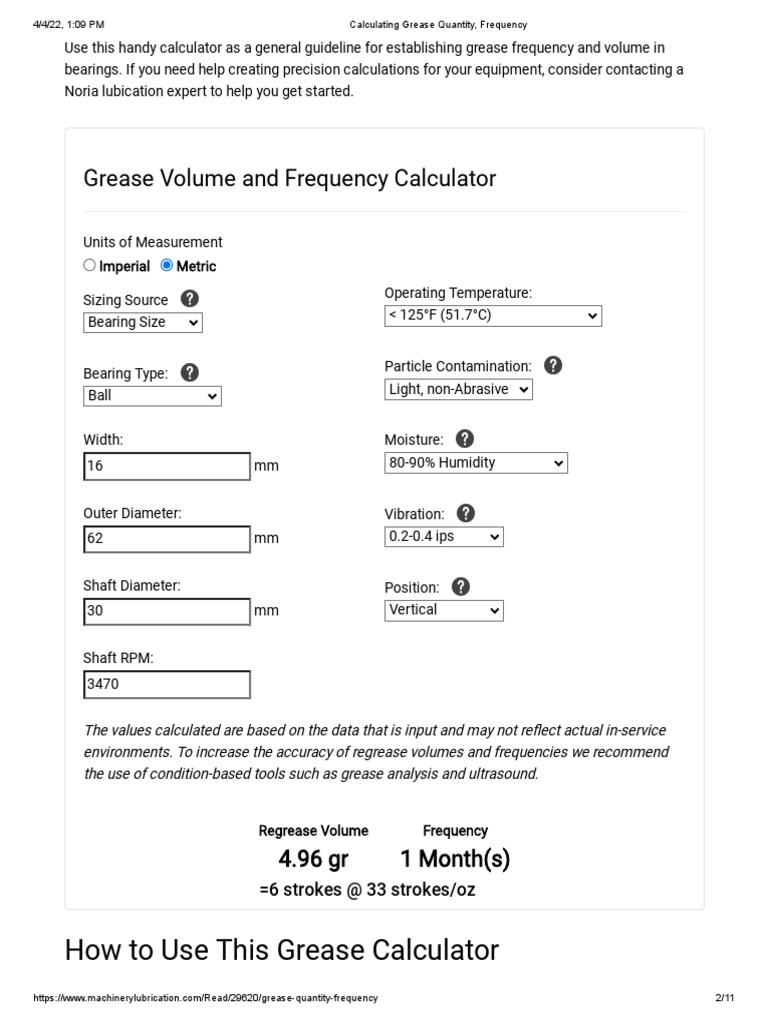 Grease Volume and Frequency Calculator PDF
