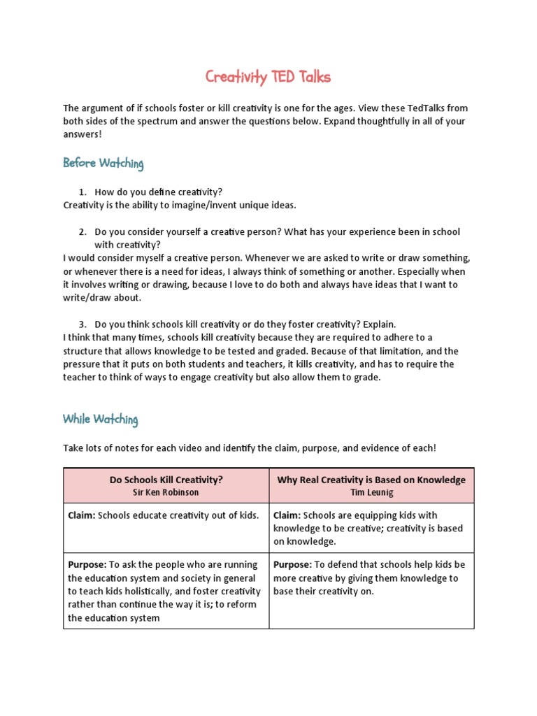 TED Talks on Creativity in Education | PDF | Creativity | Knowledge