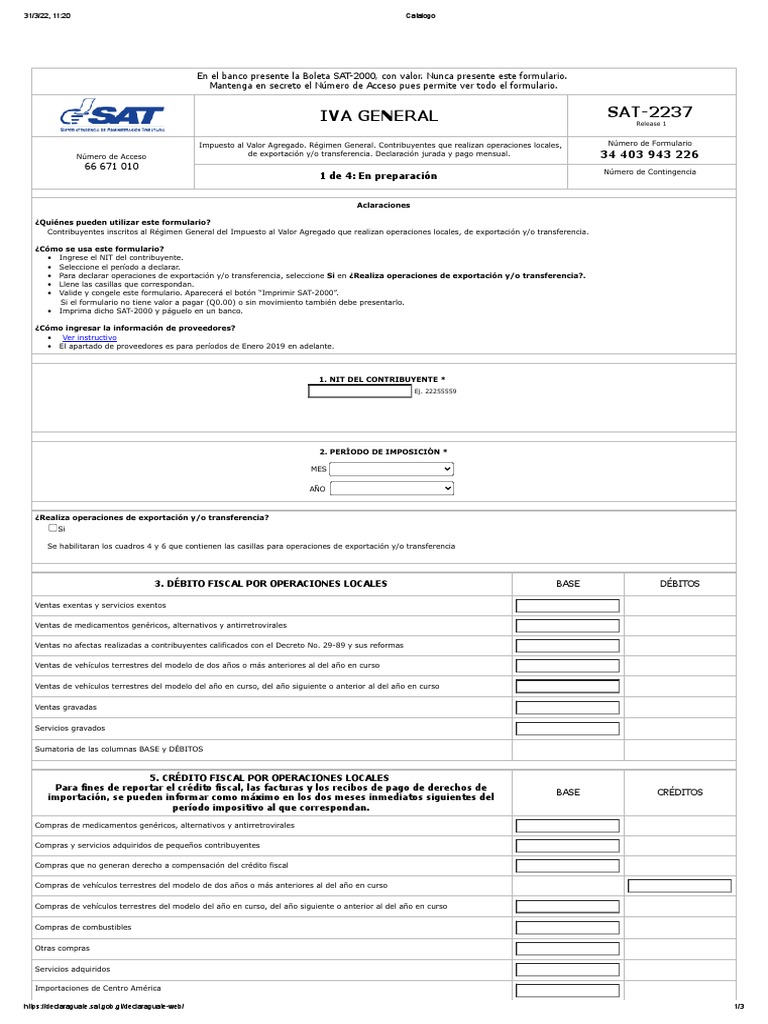Instrucciones para Formulario SAT-2237 IVA | PDF | Impuesto al valor ...