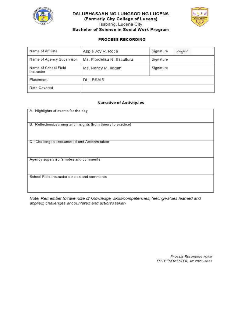 Process Recording Format | PDF | Career & Growth