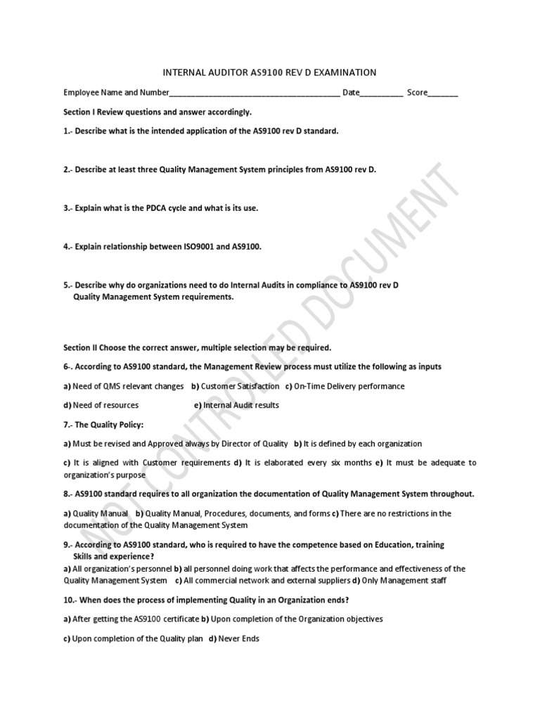 Examen IAuditor AS9100 | PDF | Internal Audit | Audit