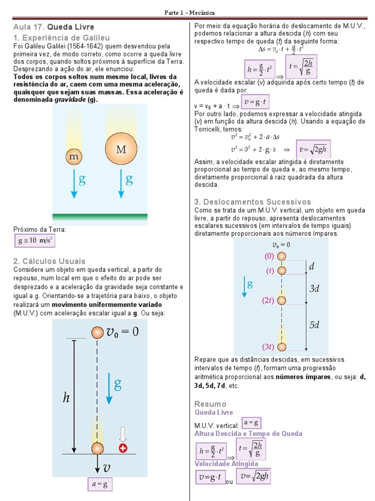 Aula 17 Queda Livre Aceleracao Gravidade
