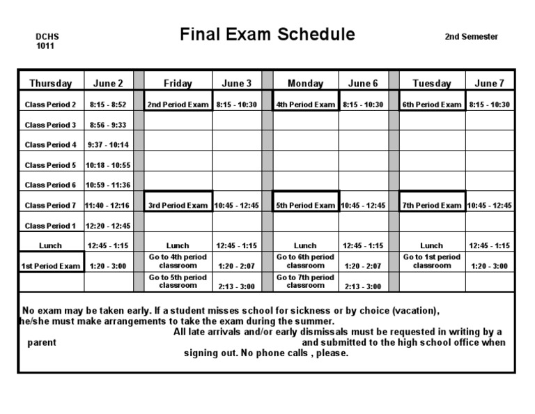DCHS 2nd Semester Exam Schedule | PDF