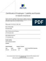 Certificate of Employers Liability and Goods in Transit Insurance