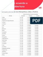 Tarifario de Acuerdo A Zonas de Cobertura