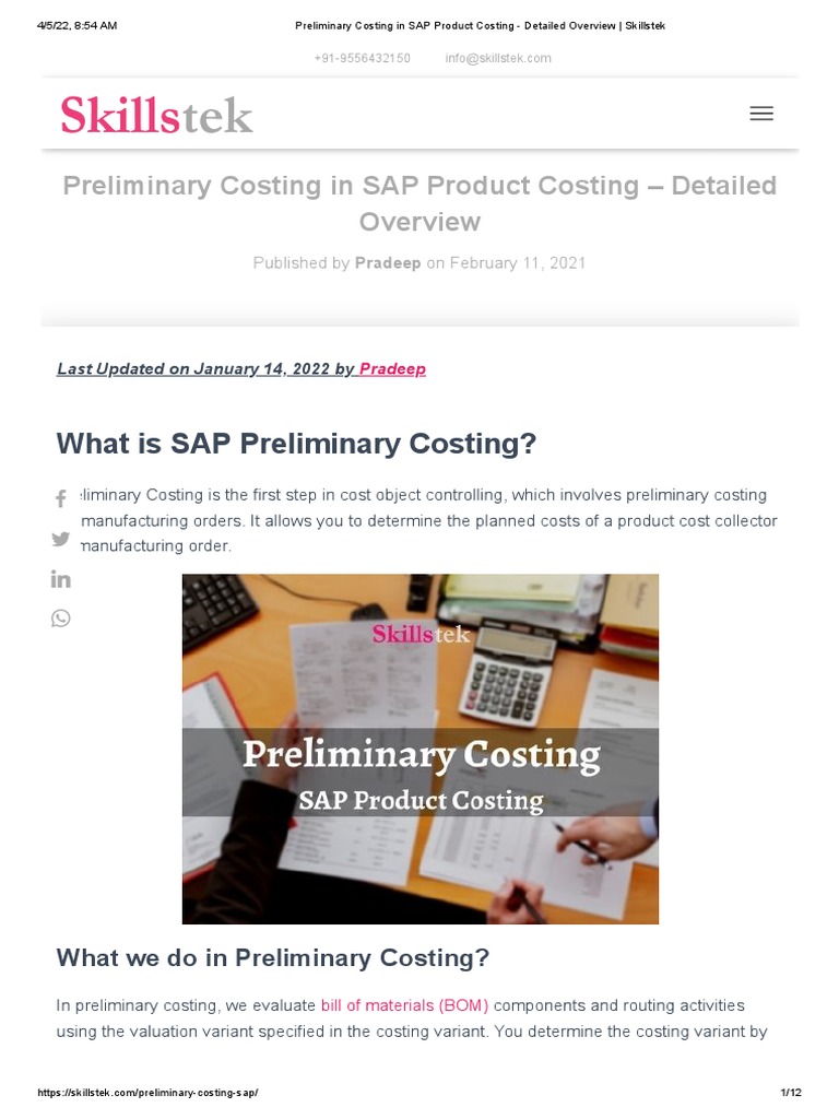 Preliminary Costing in SAP Product Costing Detailed Overview