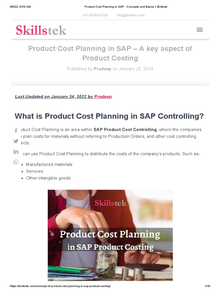 Product Cost Planning in SAP Concepts and Basics Skillstek PDF
