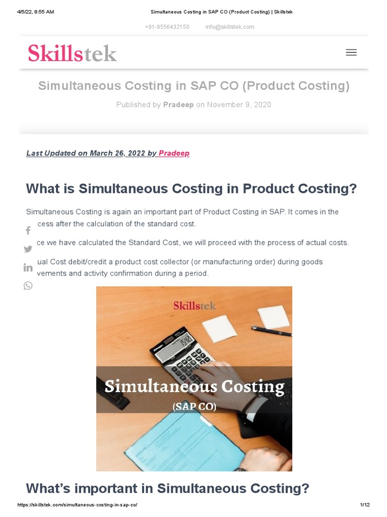 Simultaneous Costing in SAP CO (Product Costing) Skillstek PDF