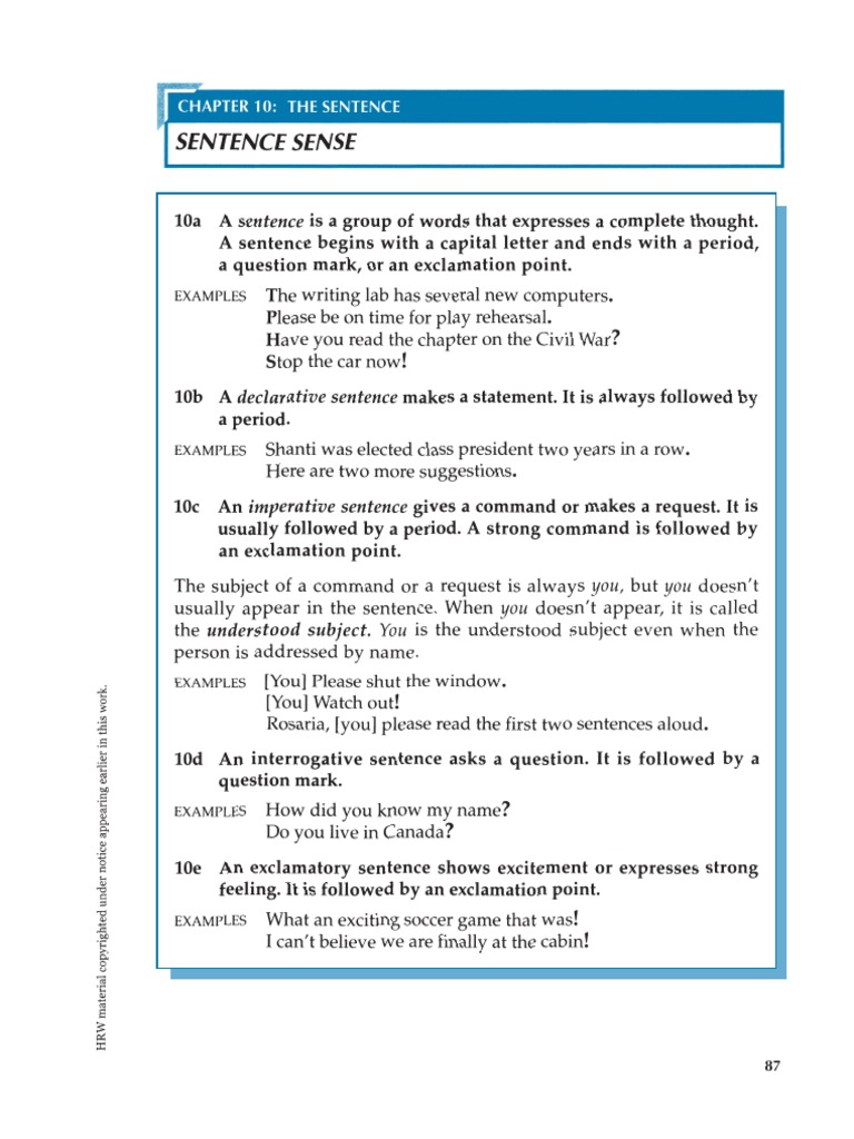 Grammar, Chapter 10 The Sentence | PDF | Sentence (Linguistics ...