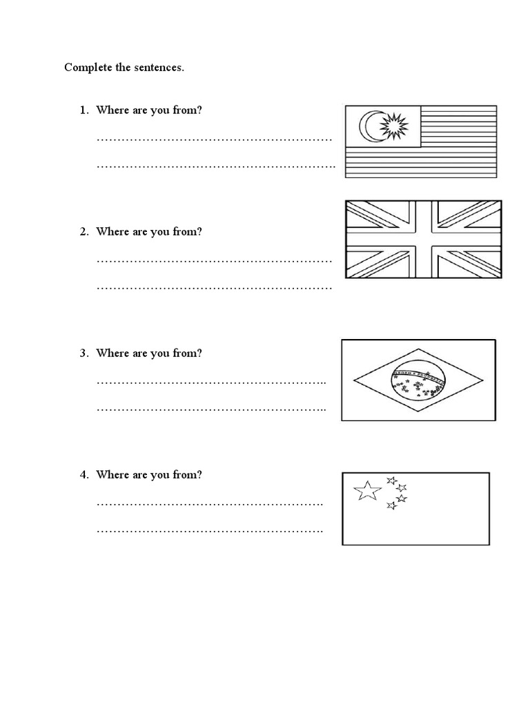 Module 1 Country Worksheet Write Sentence | PDF