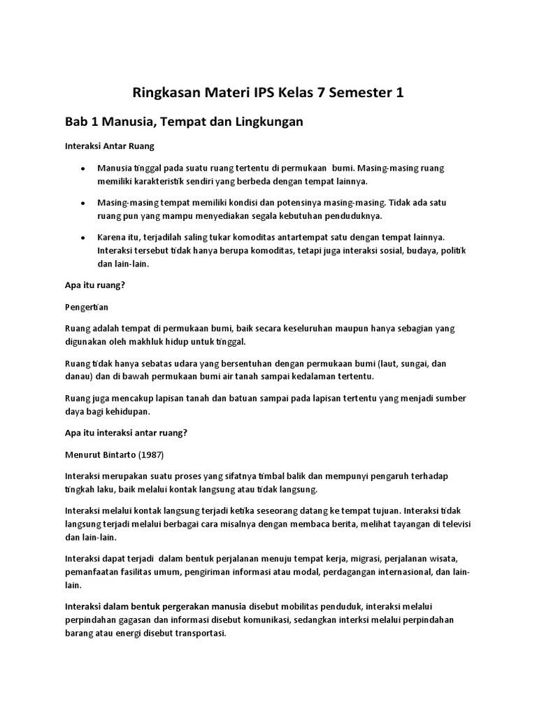 Ringkasan Materi IPS Kelas 7 Semester 1 | PDF