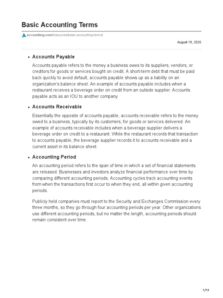 Essential Accounting Terms Explained | PDF | Debits And Credits ...