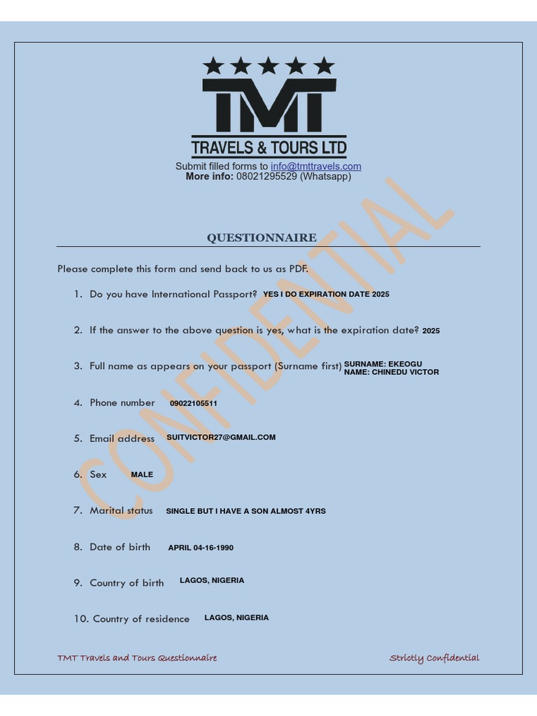 Questionnaire: Submit Filled Forms To | PDF | Travel Visa | National ...